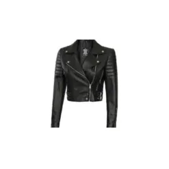 Cropped Black Leather Moto Jacket