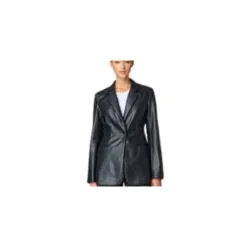 Fitted Grey Faux-Leather Blazer